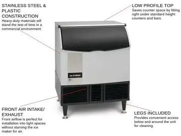 ICE-O-Matic ICEU300FA 30" Full-Dice Ice Maker With Bin, Cube-Style - 300-400 lb/24 Hr Ice Production, Air-Cooled, 115 Volts