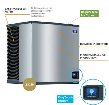 Manitowoc IRT0900W    30"  Regular Size Cubes Ice Maker, Cube-Style - 700-900 lb/24 Hr Ice Production,  Water-Cooled, 208-230 Volts 